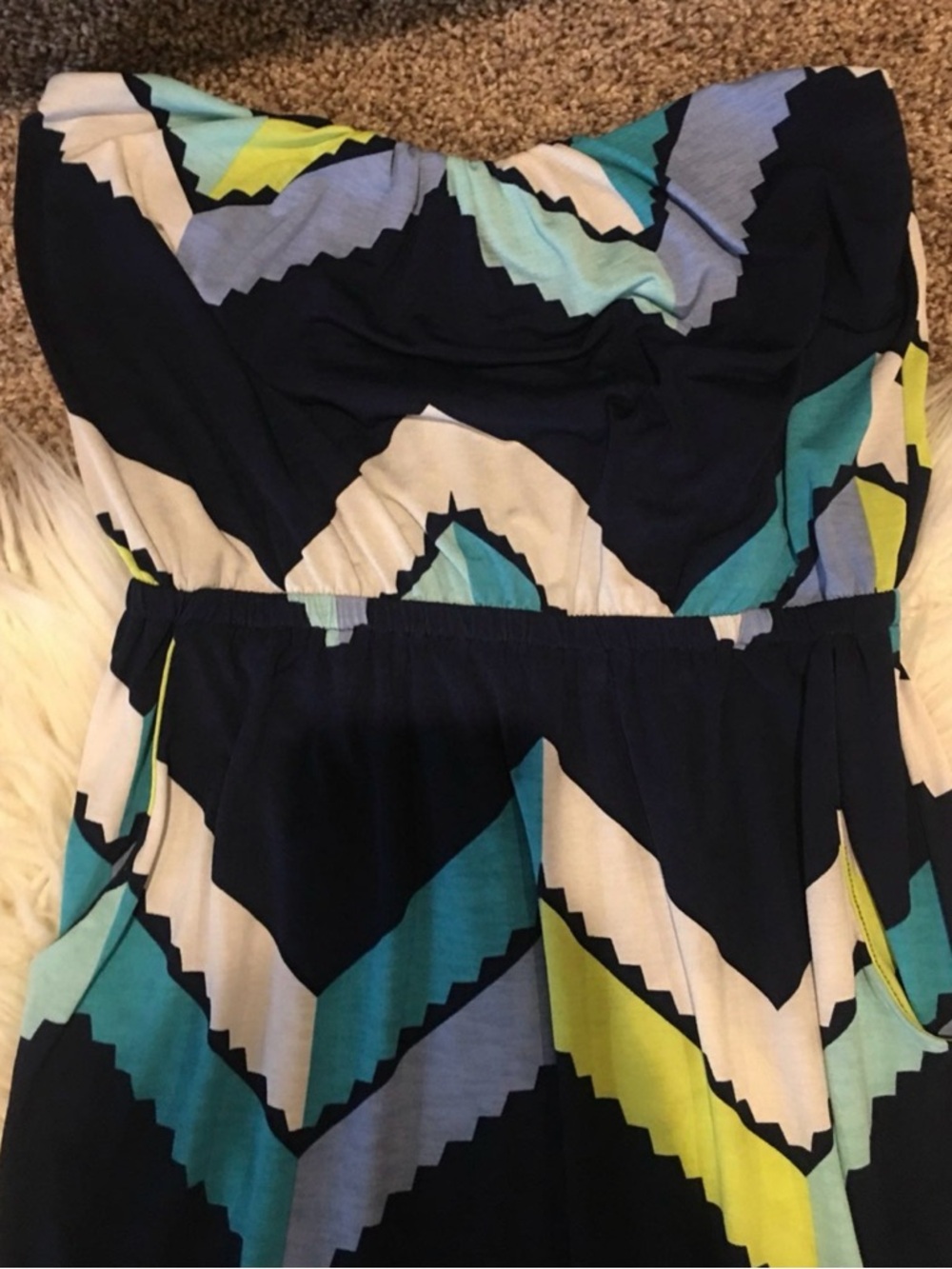 Trixxi medium Navy, Aqua & Lime Chevron Strapless Maxi - Picture 2 of 4